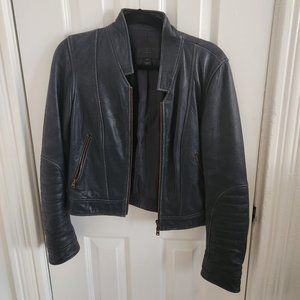 J. Crew Navy Standing Collar Leather Jacket